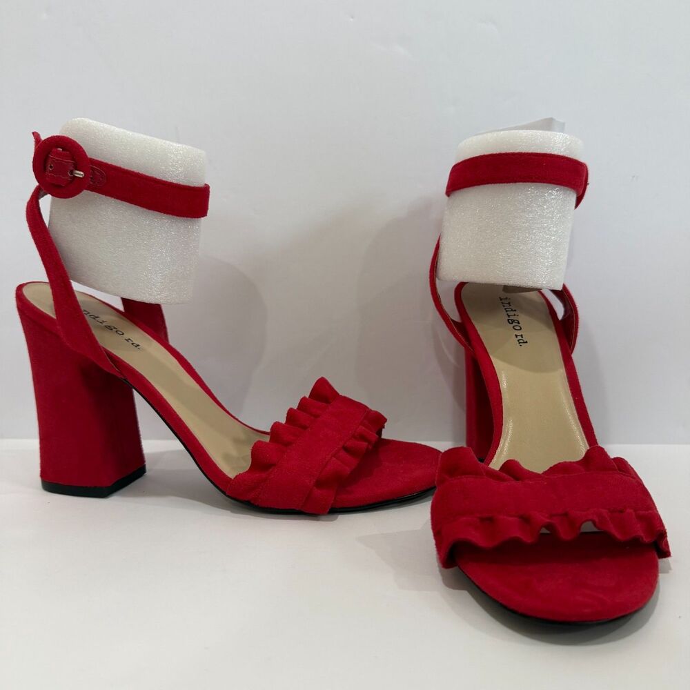 Indigo Rd Red Ruffled Ankle Strap Block Heel Sandals Macy's